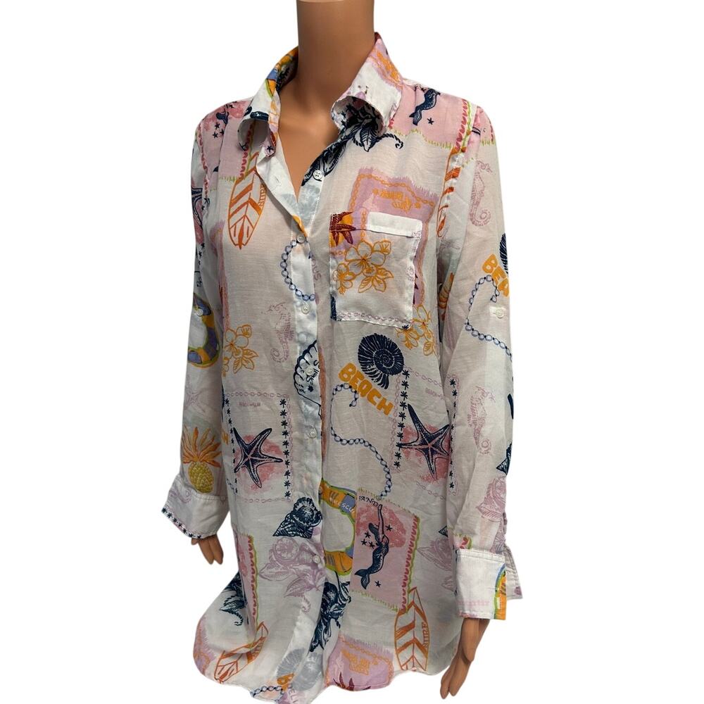 Live 4 Truth Violet Sky tropical print button up shirt with starfish seashell